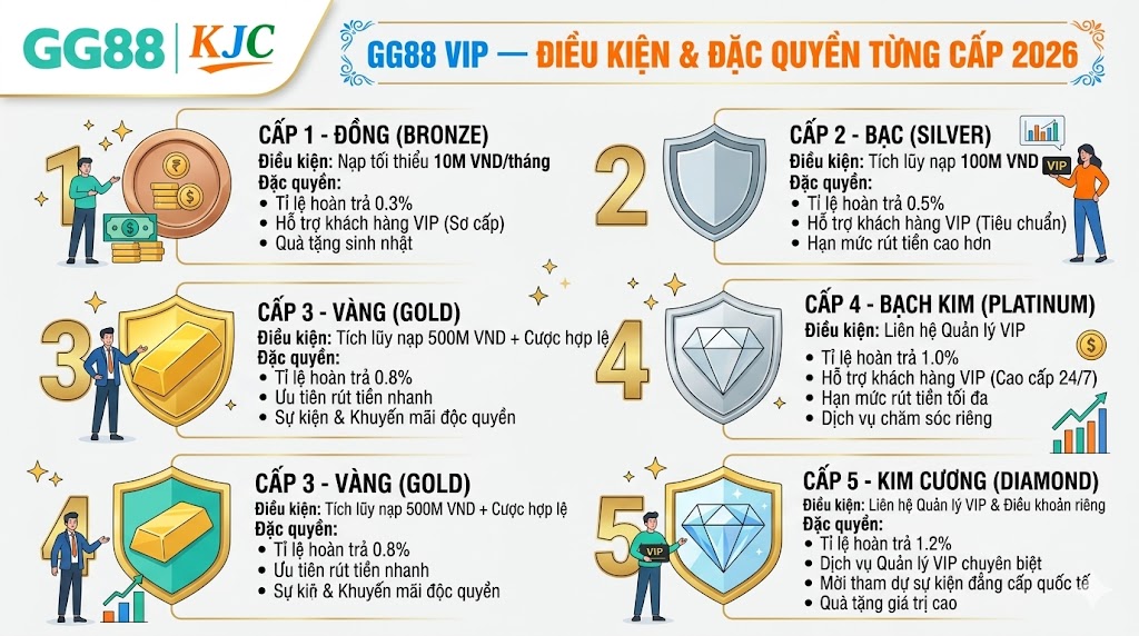 GG88 VIP — Toàn Bộ Hạng Thành Viên, Điều Kiện & Đặc Quyền Từng Cấp 2026